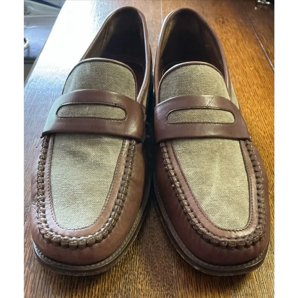 VTG E.T. Wright Handsewn Two Toned Penny Loafers Sz 8.5 B Brown Leather Italy
